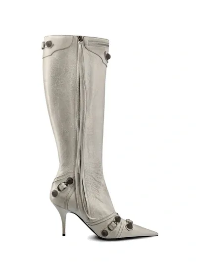 Balenciaga Stiefel Cagole Aus Leder In Optic White