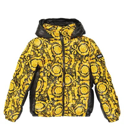 Versace Kids' Logo-patch Barocco-print Hooded Jacket In Black