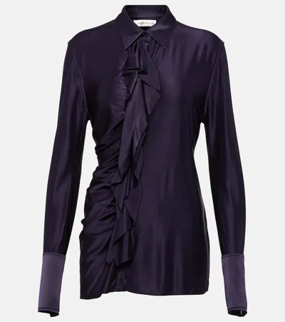 Victoria Beckham Ruffle Detail Collared Shirt In Blackberry