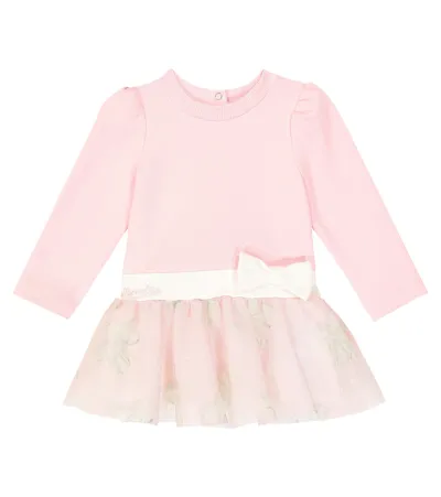 Monnalisa Baby Bow-detail Cotton-blend Dress In Pink