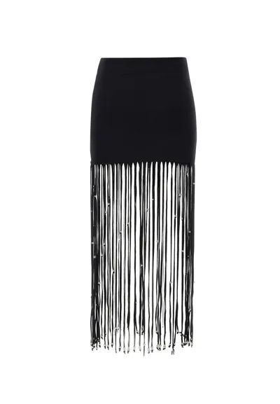 Rotate Birger Christensen Fringed Jersey Maxi Skirt In Black