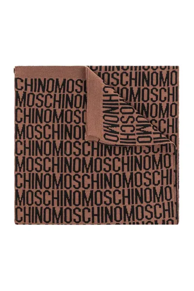 Moschino Logo Intarsia Knitted Scarf In Brown