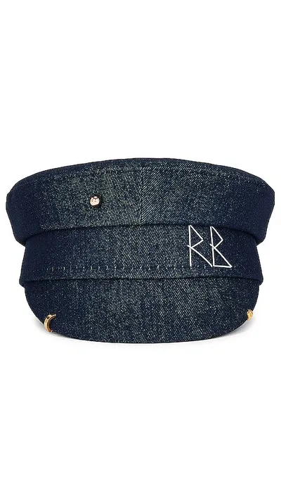 Ruslan Baginskiy Kids' Piercing Denim Baker Boy Cap In Blue