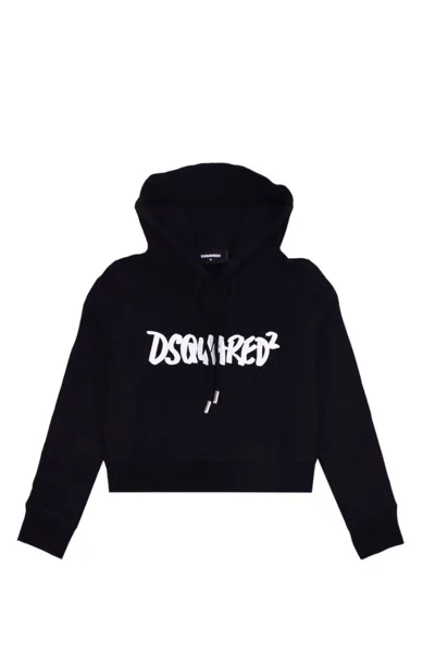 Dsquared2 Logo Printed Drawstring Hoodie In Black