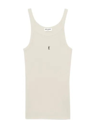 Saint Laurent Ribbed Tank Top In Beige