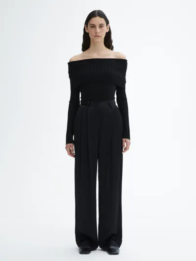 House Of Dagmar Shiny Wide Suit Pant In Black