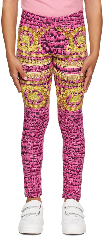 Versace Kids Pink Barocco Leggings In Waterlily+black+gold