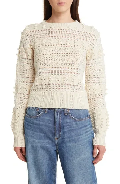 Rag & Bone Womens Wool Crochet Trim Crewneck Sweater In White