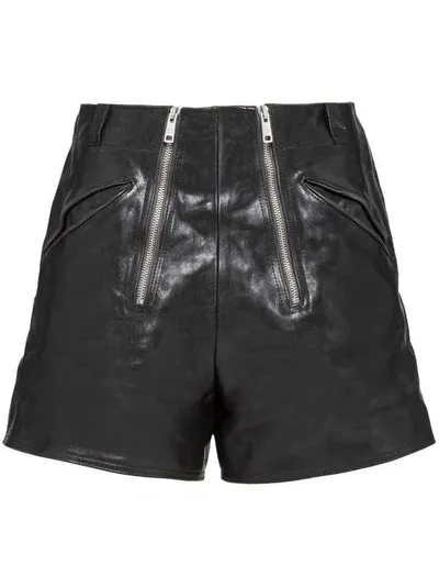 Prada Leather Shorts In Nero