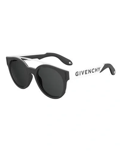 Givenchy Stainless Steel & Rubber Round Logo Sunglasses In Black/white