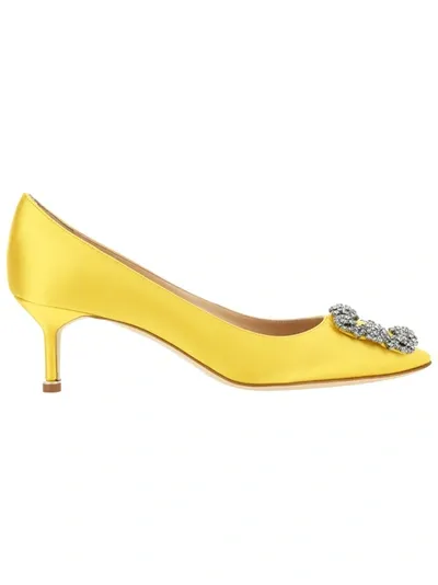 Manolo Blahnik Yellow Hangisi 50 Crystal Satin Pumps