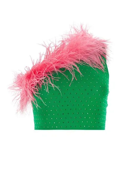 Chiara Ferragni Ostrich Feather Party Top In Green