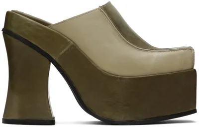 Eckhaus Latta Khaki Platform Mules In Khaki Mix