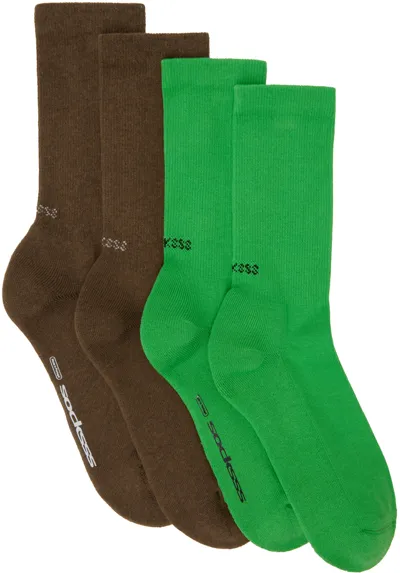 Socksss Two-pack Brown & Green Socks In Golden Brown/apple