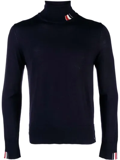 Thom Browne Virgin-wool Turtleneck Fine-knit Jumper In Navy