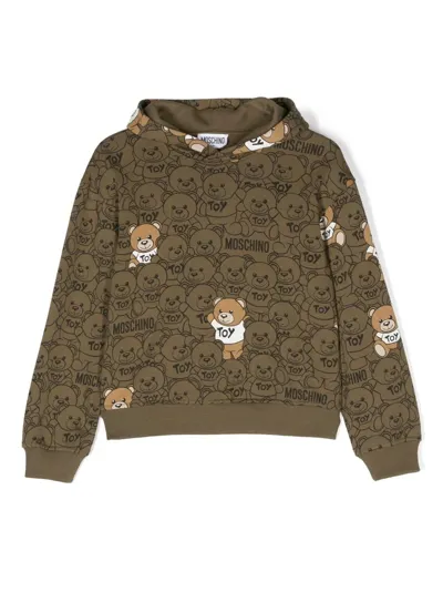 Moschino Kids' Teddy Bear-print Cotton Hoodie In Green