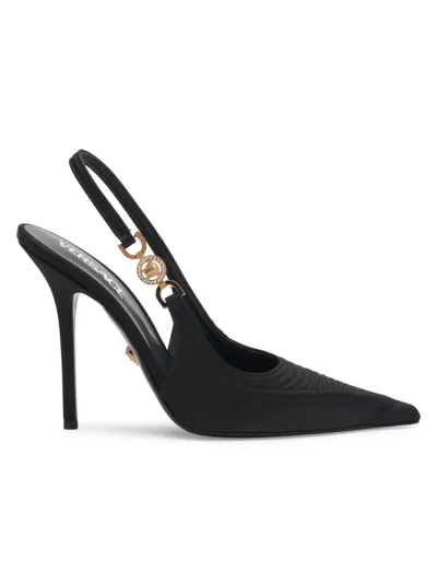 Versace Women's 110mm Satin Slingback Pumps In Black