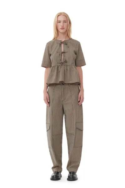 Ganni Seersucker Cargo Pants In Irish Cream