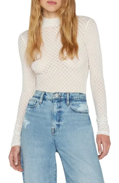 Frame Stretch Mesh Lace Turtleneck In Off White