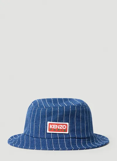 Kenzo Logo-patch Denim Bucket Hat In Blue