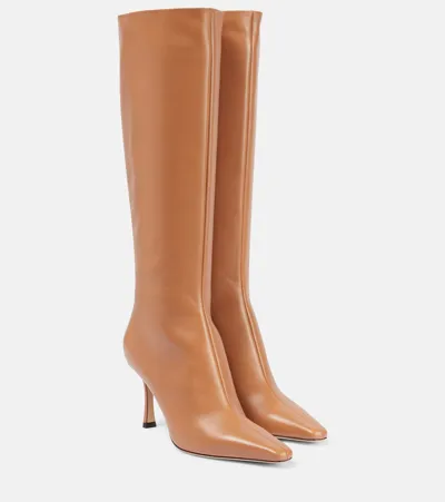 Jimmy Choo Agathe 85 Leather Knee-high Boots In Beige