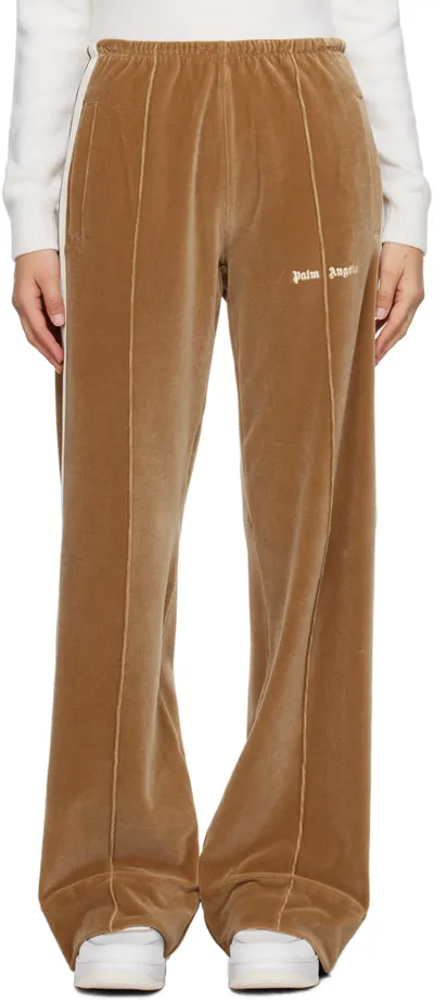 Palm Angels Wide-leg Velvet Track Pants In Beige