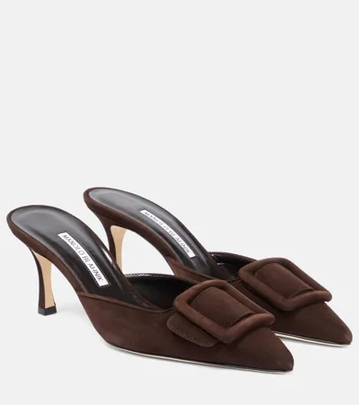 Manolo Blahnik Maysale 70 Suede Mules In Braun