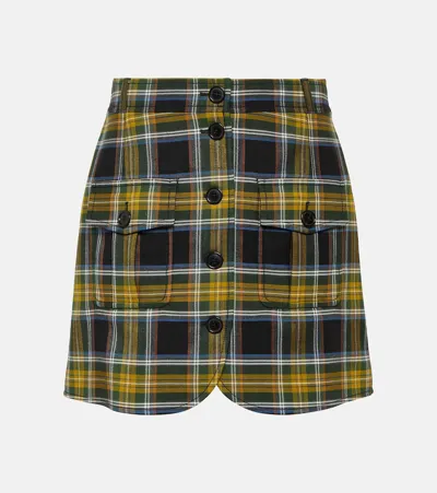 Kenzo Checked Wool-blend Miniskirt In Green