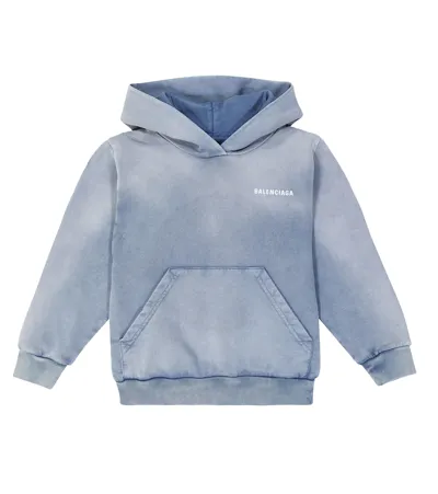 Balenciaga Kids' Logo-print Cotton Hoodie In Blue