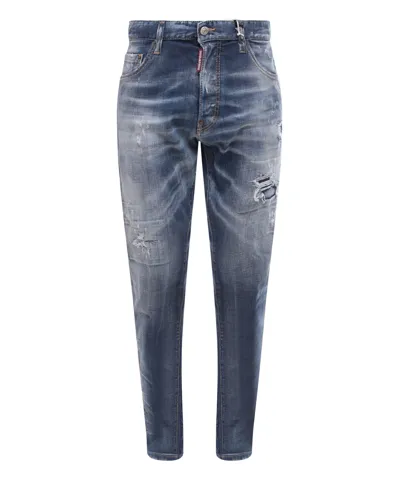 Dsquared2 Slogan Printed Distressed Jeans In Blue