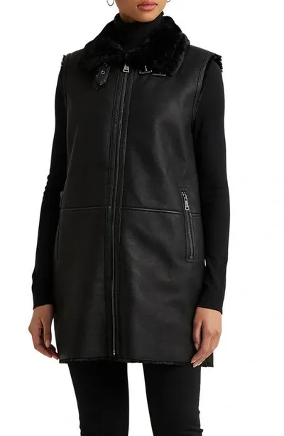 Lauren Ralph Lauren Faux Shearling Vest In Black