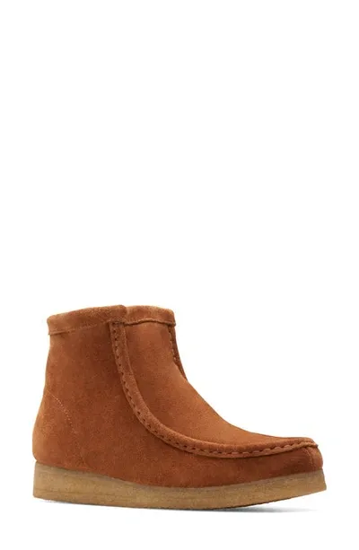 Clarks Wallabee Hi Faux Shearling Bootie In Caramel Wlined