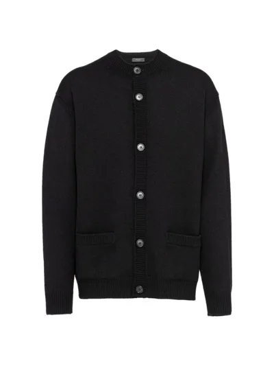 Prada Triangle-logo Cashmere Cardigan In Black