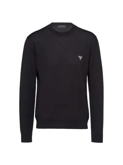 Prada Superfine Wool Crew-neck Sweater In Black