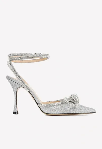 Mach & Mach 100 Double Bow Glitter Pumps In Silver