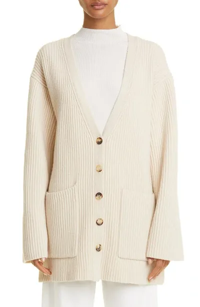 Totême Oversize Rib Lambswool Cardigan In Neutrals