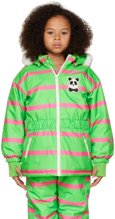 Mini Rodini Kids' Girls Green & Pink Waterproof Ski Jacket