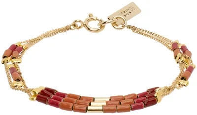 Isabel Marant Gold & Orange New Color Stripe Bracelet In 11he Henna