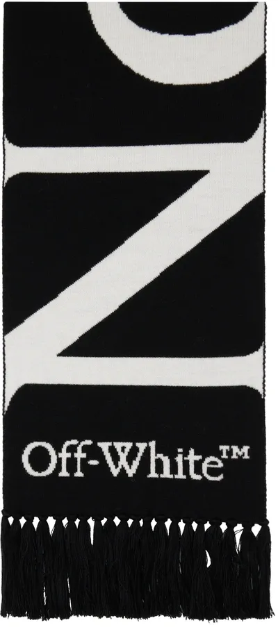 Off-white No Offence Intarsia-logo Scarf In Black,white