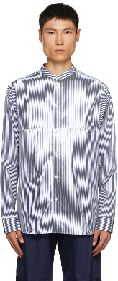 Sage Nation White & Navy Liam Shirt In Navy Pinstripe