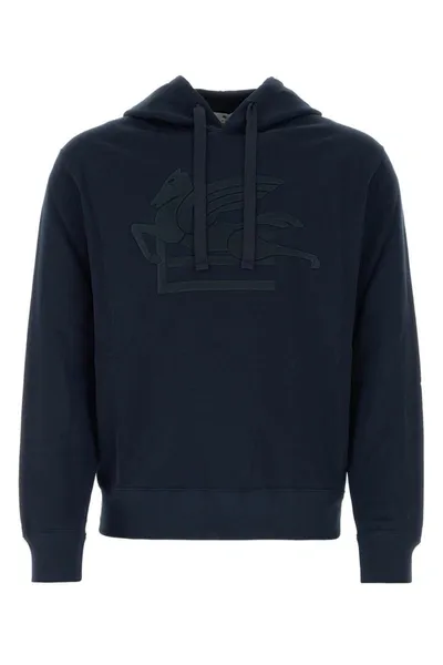 Etro Logo-embroidered Cotton Hoodie In Blue