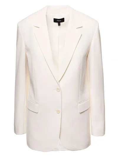 Theory Single-breasted Crepe Blazer In White