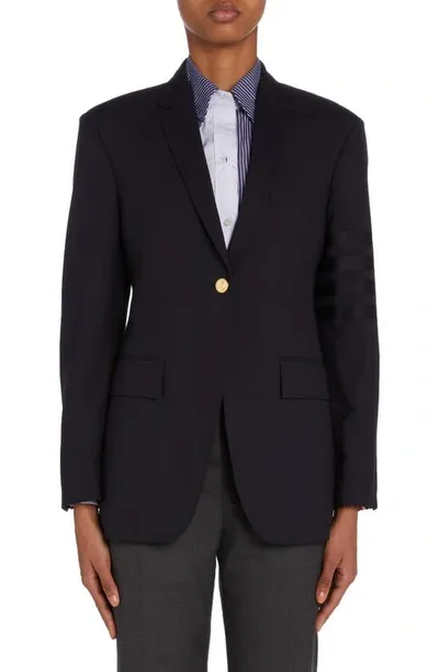 Thom Browne Pinstripe Cropped Jacket In Blue