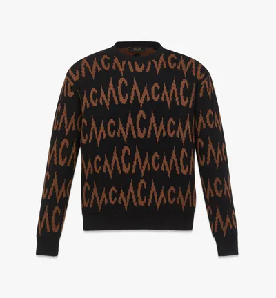 Mcm Kaschmirpullover Mit Intarsien-logo In Black + Cognac