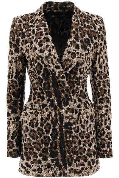 Dolce & Gabbana Leopard Print Double-breasted Blazer Jacket In Multicolor