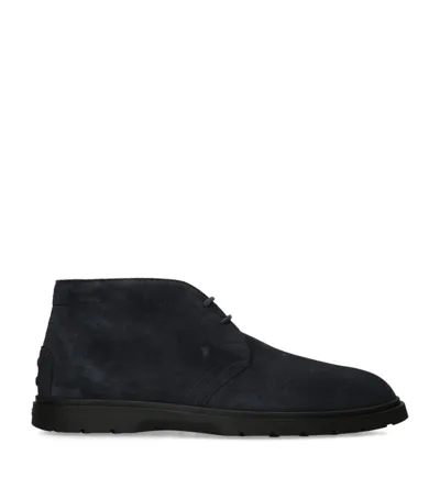 Tod's Suede Ibrido Chukka Boots In Blue