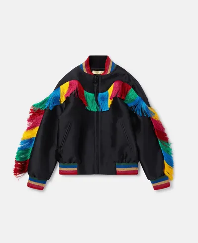 Stella Mccartney Rainbow Fringed Bomber Jacket In Black