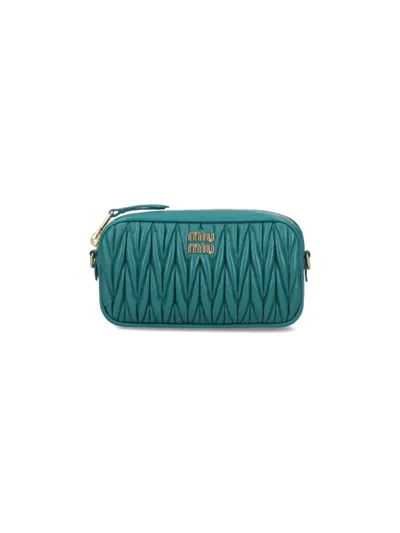 Miu Miu Matelassé Nappa Pouch In Green