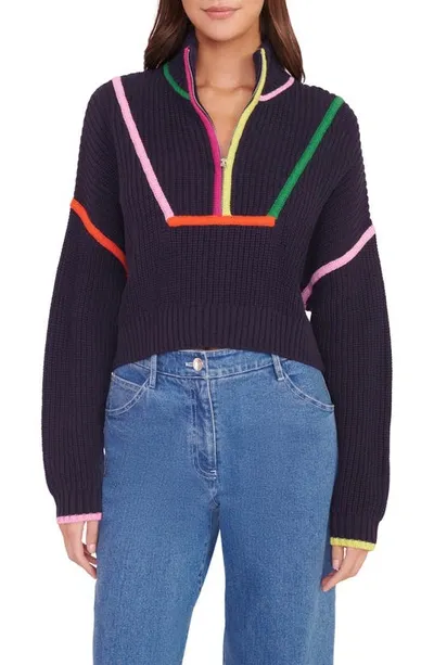 Staud Hampton Half Zip Crop Sweater In Blue