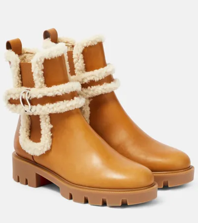 Christian Louboutin Cl Chelsea Shearling-trimmed Ankle Boots In Brown